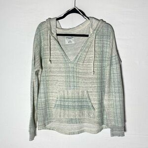 American Eagle Outfitters Grey Cream Green Plaid French Terry Baja Hoodie M